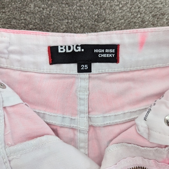 Bdg high rise cheeky neon pink and white tie dye denim jean shorts waist 25 - Picture 9 of 10